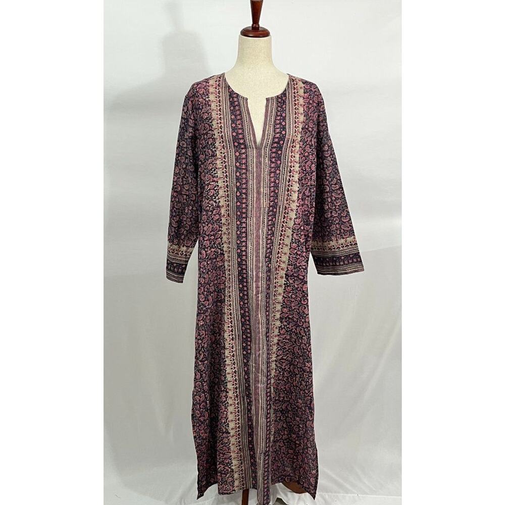 BELL by ALICIA BELL Sz XL Pink Navy Metallic Cotton Maxi Caftan Dress NWT